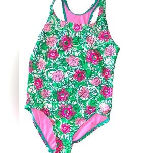 TYR girls XL Green and Pink Floral One Piece Swimsuit